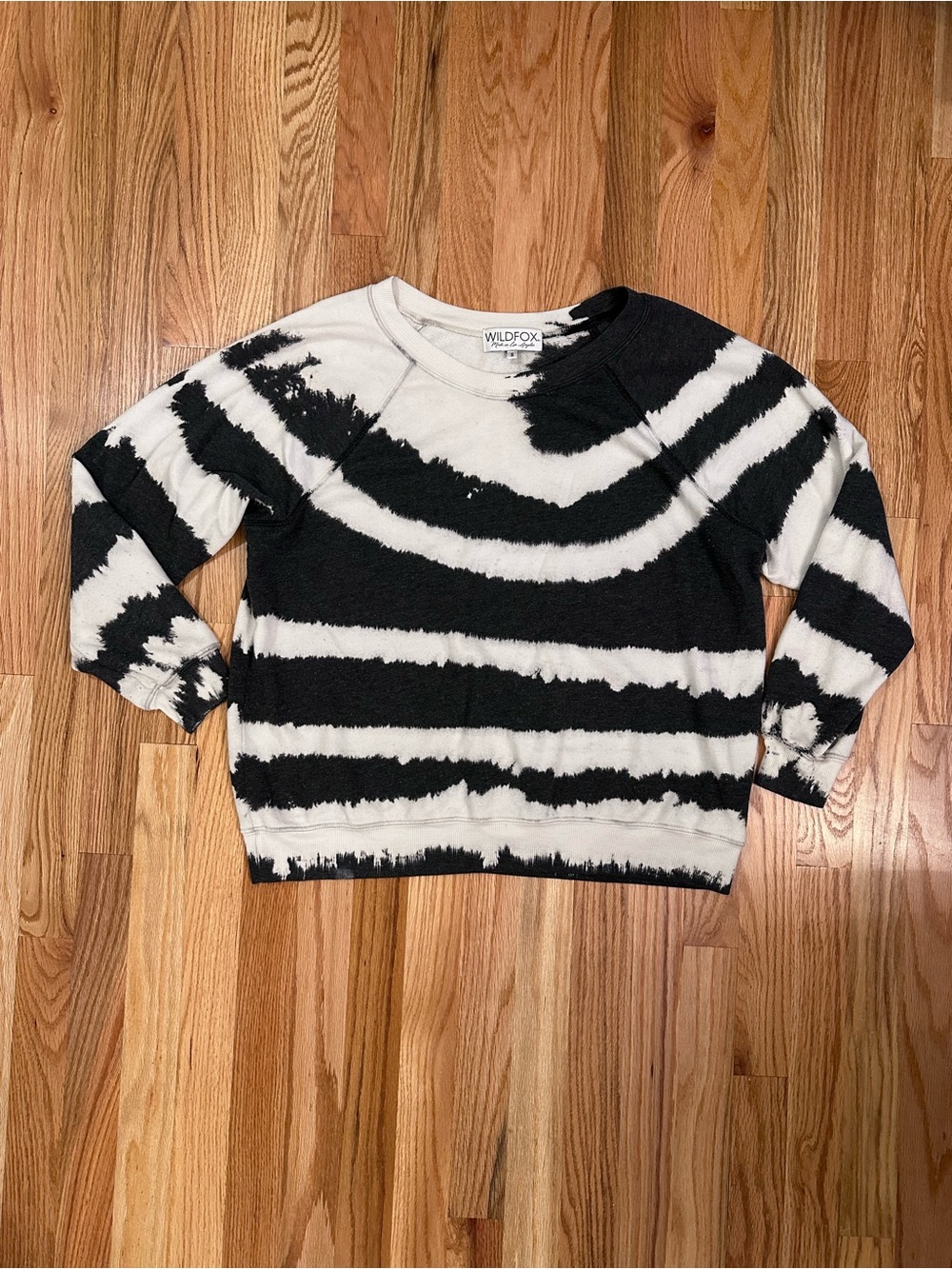 Wildfox Washed Black/Heathered Grey & White Striped Tie-Dye Sweatshirt, Small